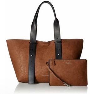 Calvin Klein Large Leather Jean Belted Tote with Clutch 👜✨